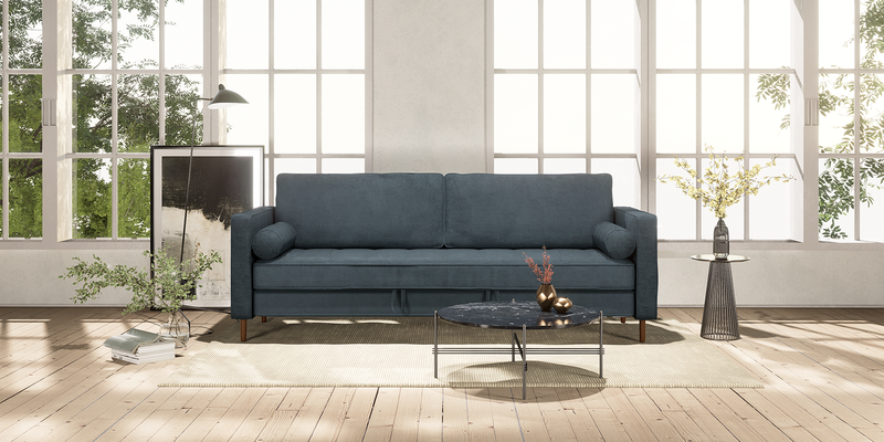 Ocean blue "Module" Ergonomic Sofabed in a modern living room